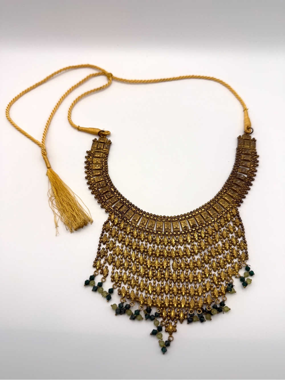 Traditional Indian Gold Metal Bib Necklace With Beading